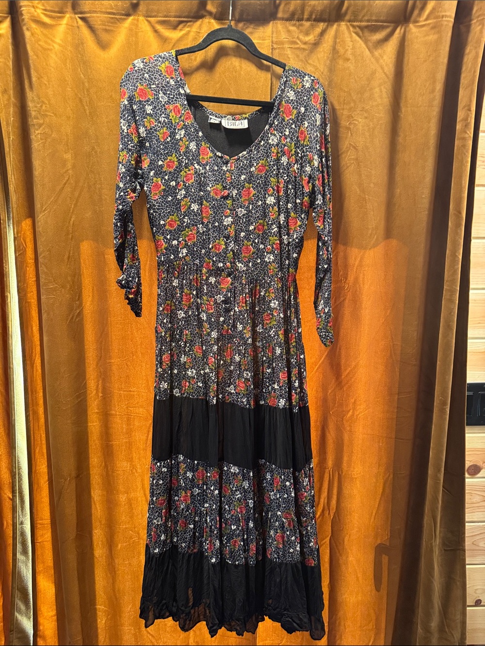 Bila Black Maxi Dress with Red Floral Print